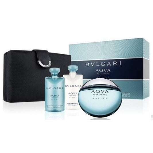 ESTUCHE BVLGARI AQVA MARINE HOMBRE 3PZS 100ML EDT + 15ML EDT + MARICONERA