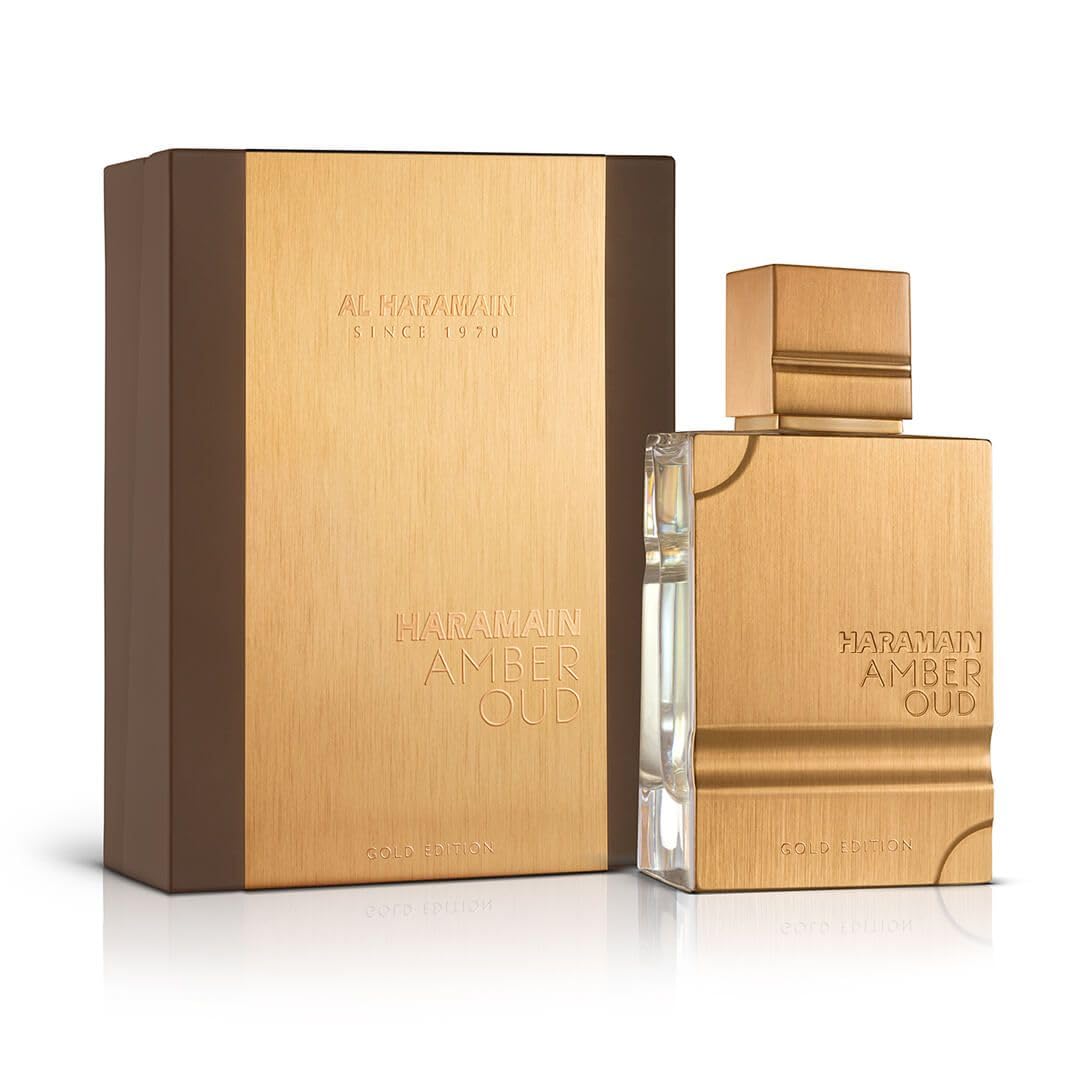 Caja y botella de Al Haramain Amber Oud Gold Edition 100ml EDP