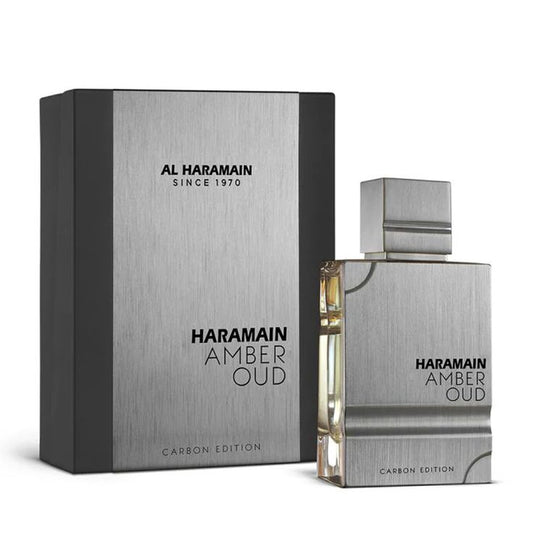 Caja y botella de Amber Oud Carbon Hombre 100ml EDP Al Haramain