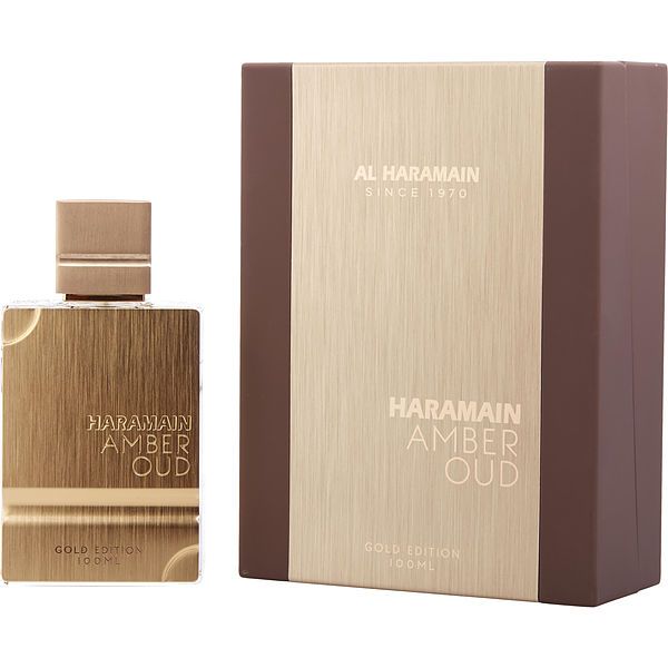 Caja y botella de Al Haramain Amber Oud Gold Edition 100ml EDP