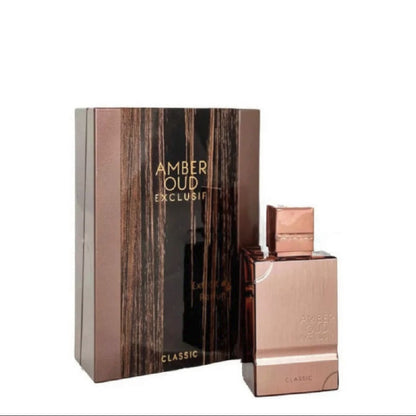 Caja y botella de Amber Oud Exclusif Classic Hombre 60ml EDP Al Haramain