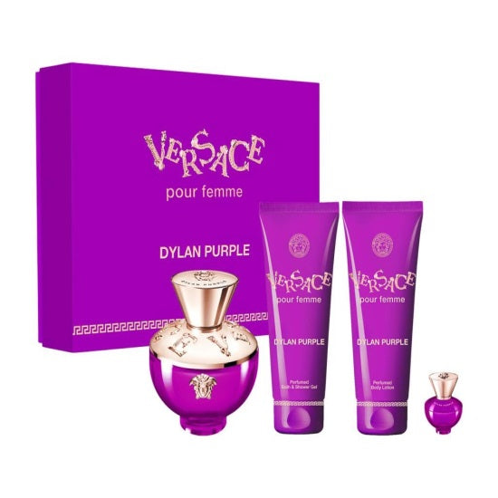 ESTUCHE VERSACE DYLAN PURPLE MUJER 4PZS 100ML EDP + CREMA + GEL DE BAÑO + COSMETIQUERA