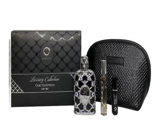 ESTUCHE ORIENTICA OUD SAFFRON UNISEX 4PZS 80ML EDP + 10ML EDP + ATOMIZADOR + COSMETIQUERA