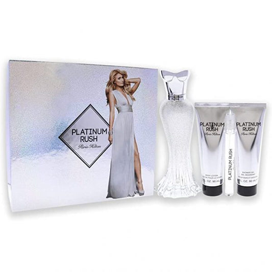 ESTUCHE PARIS HILTON PLATINUM RUSH MUJER 4PZS 100ML EDP + 10 ML + GEL DE BAÑO + CREMA