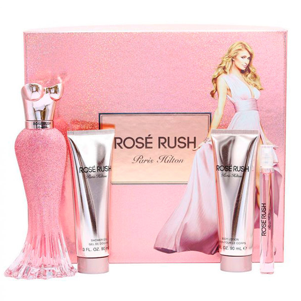 ESTUCHE PARIS HILTON ROSE RUSH MUJER 4PZS 100ML EDP + 10ML + GEL DE BAÑO + CREMA