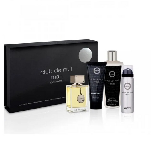 ESTUCHE ARMAF CLUB DE NUIT HOMBRE 4PZS 105ML EDP + SHAMPOO + GEL DE BAÑO + SPLASH