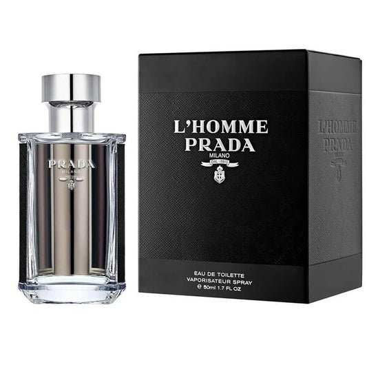 Caja negra y botella de Prada L'Homme 100ml EDT