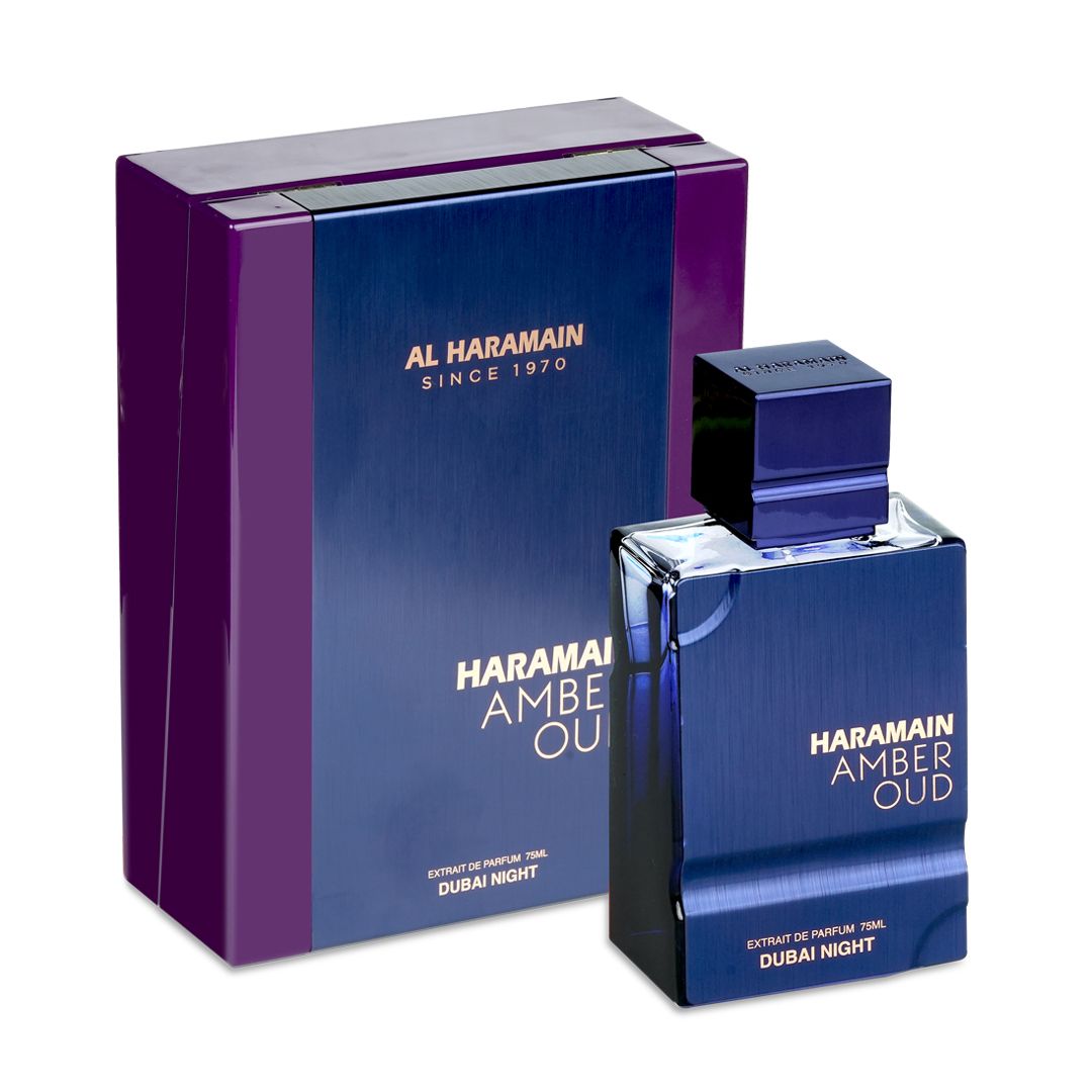 Caja y botella de Amber Oud Dubai High 100ml EDP Al Haramain