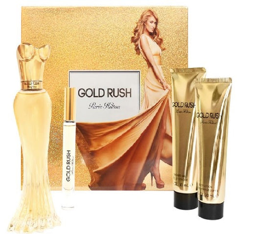 ESTUCHE PARIS HILTON GOLD RUSH MUJER 4PZS 100ML EDP + 6ML + GEL DE BAÑO + CREMA