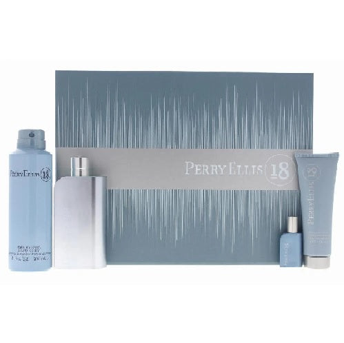 ESTUCHE PERRY ELLIS 18 HOMBRE 4PZS 100ML EDP + 7.5ML EDP + CREMA + GEL DE