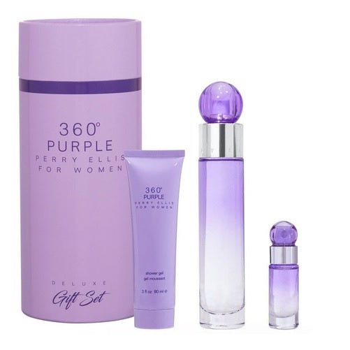 ESTUCHE PERRY ELLIS 360 PURPLE CILINDRO MUJER 3PZS 100ML EDT + 7.5ML EDT + CREMA